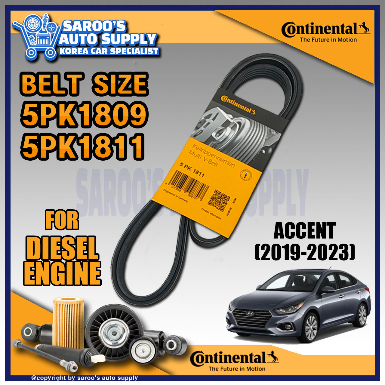 [U2] Drive/Fan Belt/Accent (19-23)/Diesel/5PK1811