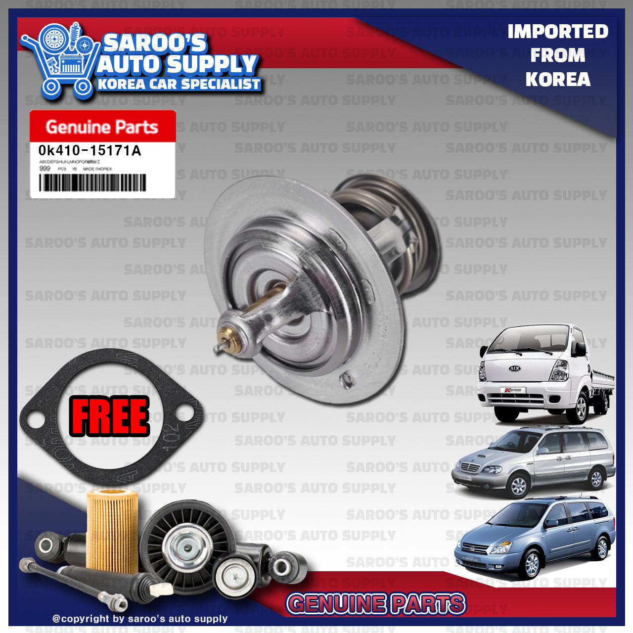 [J3] Thermostat For Kia Grand Carnival , Sedona , K2700 , Bonggo3 , 2900cc