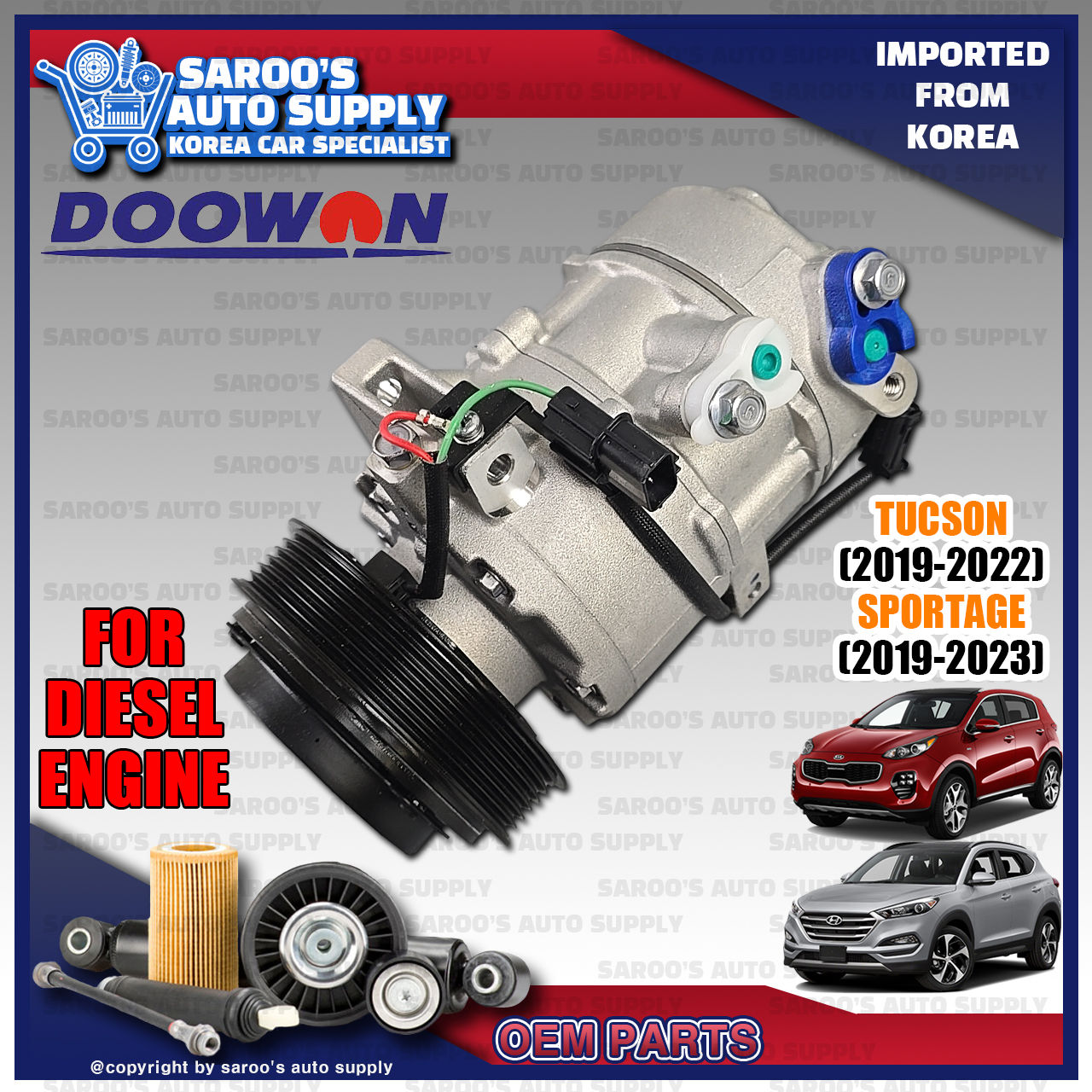 Aircon Compressor For Tucson (19-22) , Sportage (19-23),97701-D3500