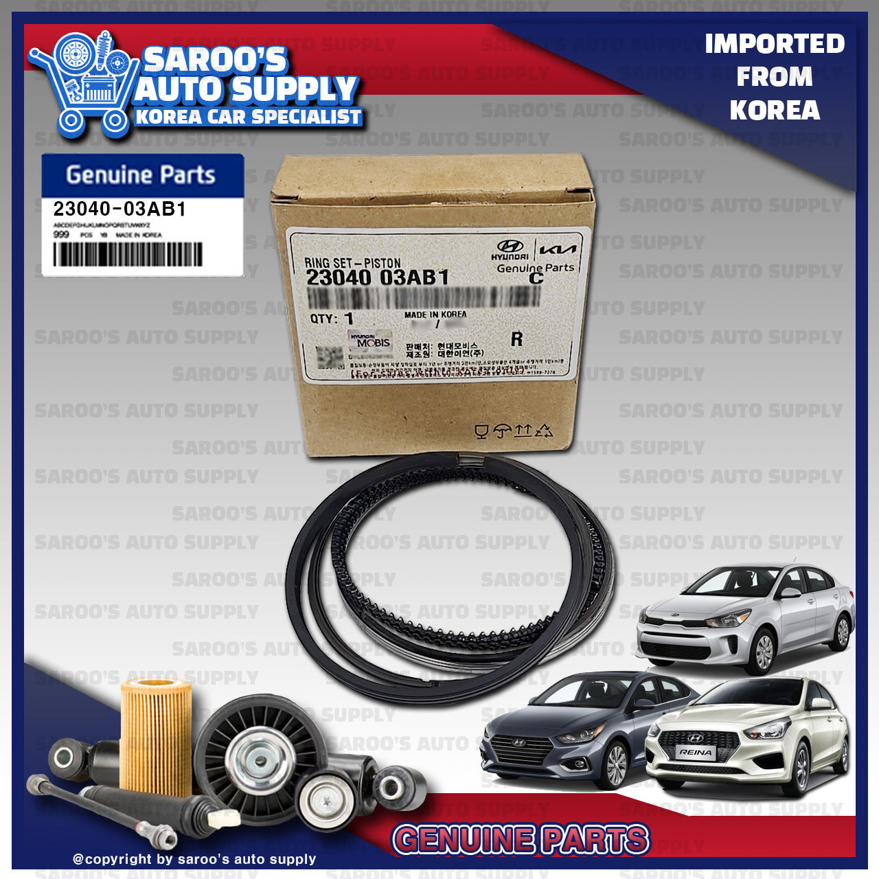 Piston Ring For Accent (19-24), Rio (18-23) , Reina (19-24),23040-03AB1