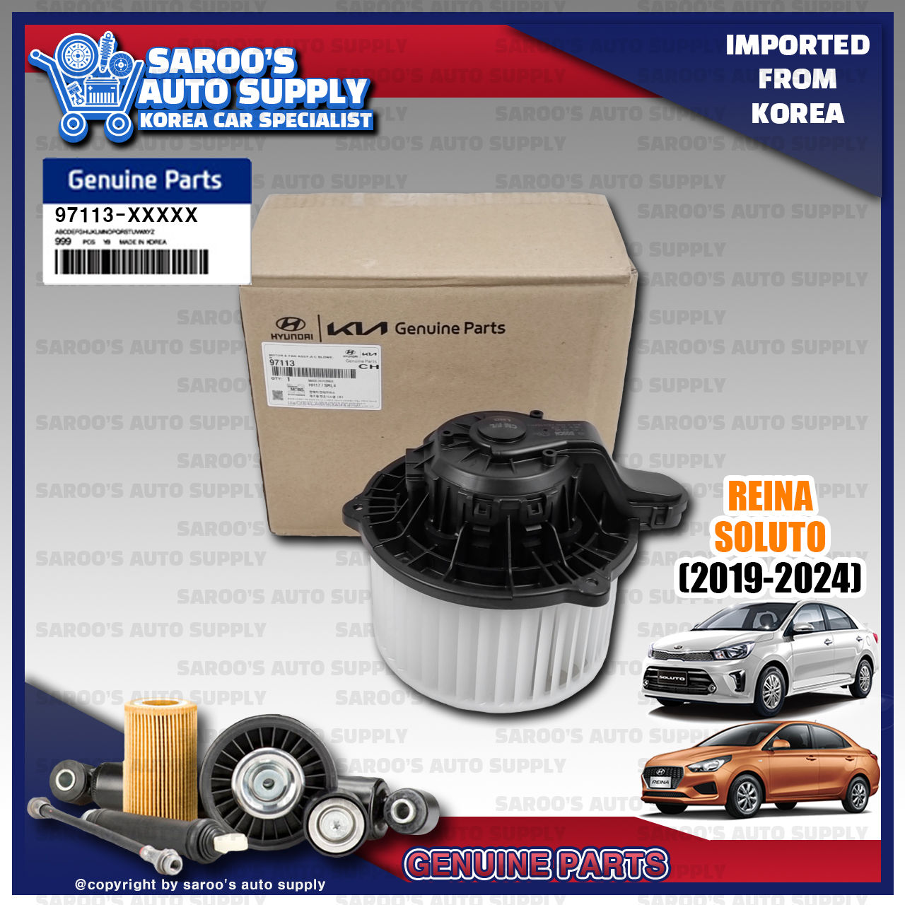 Aircon Blower Fan Motor /Reina, Soluto (19-24)/97113-D0000 /2B005 /2Y000 /A9010