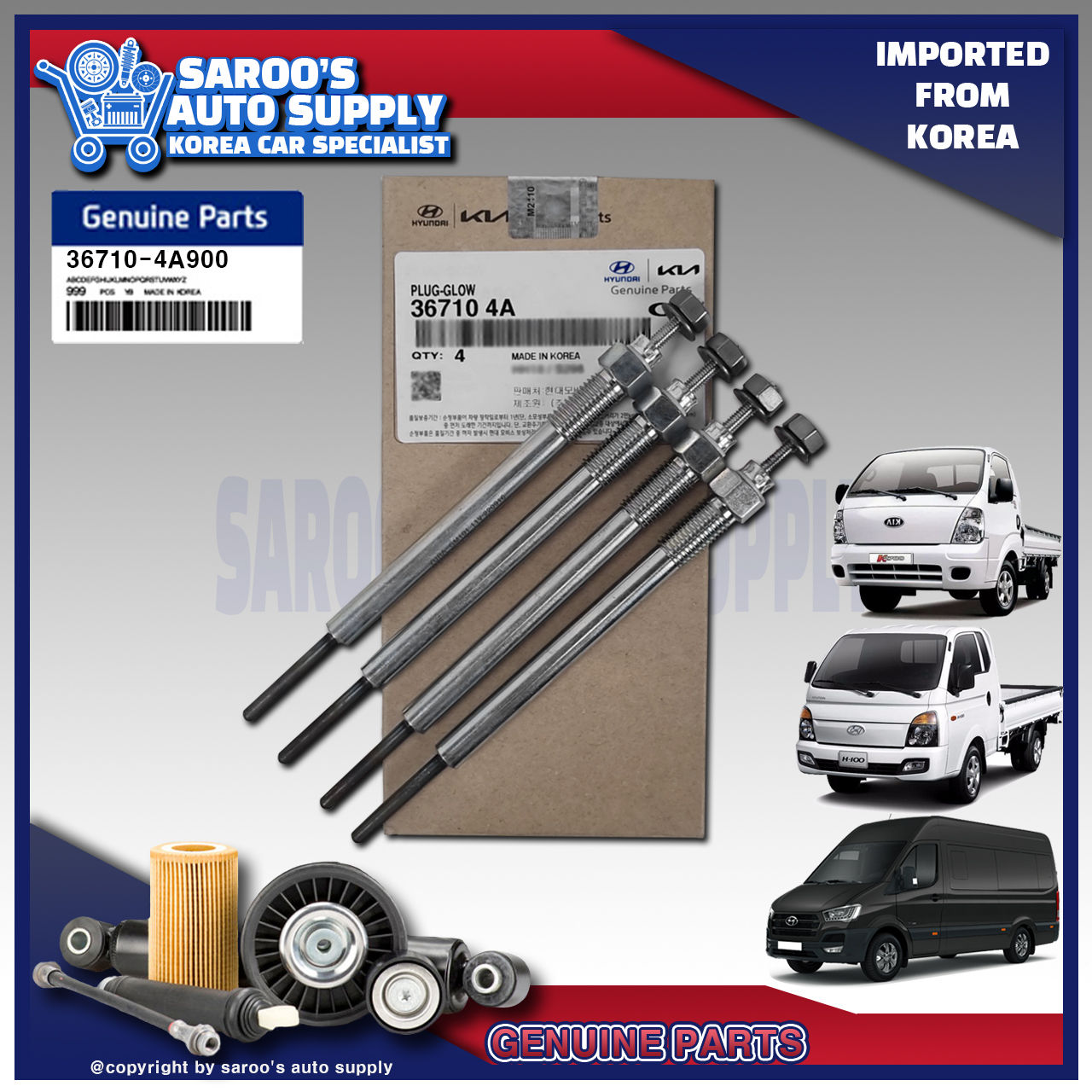 [A2] Glow Plug Set/H100 , H350, K2500,K2700/36710-4A900