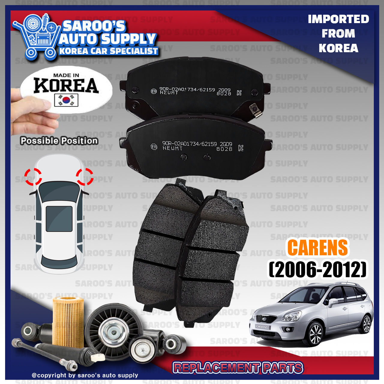 Brake Pad For Carens (06-12)/58101-1DA00 ,58302-1DA01