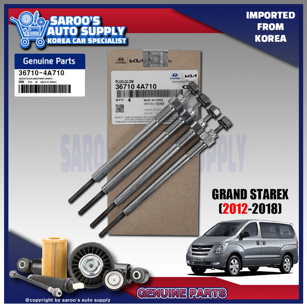 [A2] Glow Plug Set / Heater plug set For Grand Starex (12-18) 36710-4A710