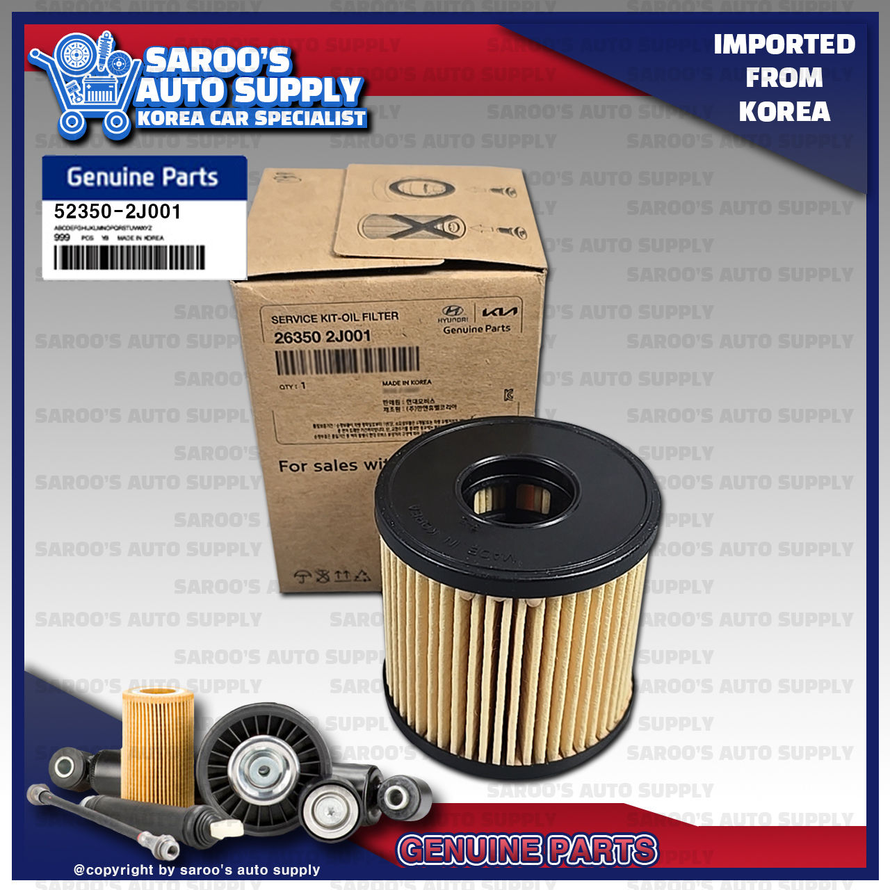 Engine Oil Filter / Original Parts ,26350-2J000 , 26350-2J001