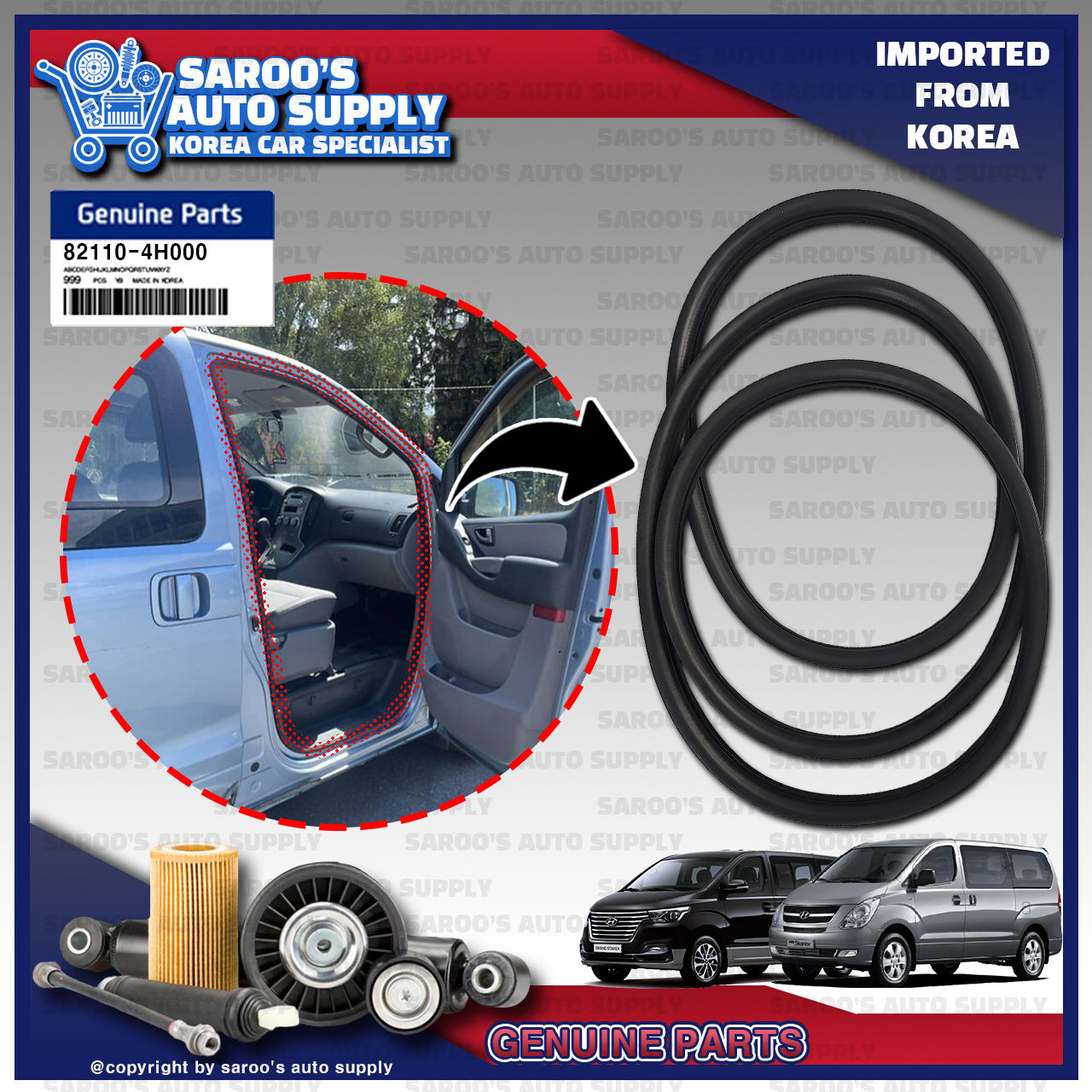 [Front] Door Weater Strip/Rubber / Grand Starex (07-21),82130(40)-4H000 , 82110(