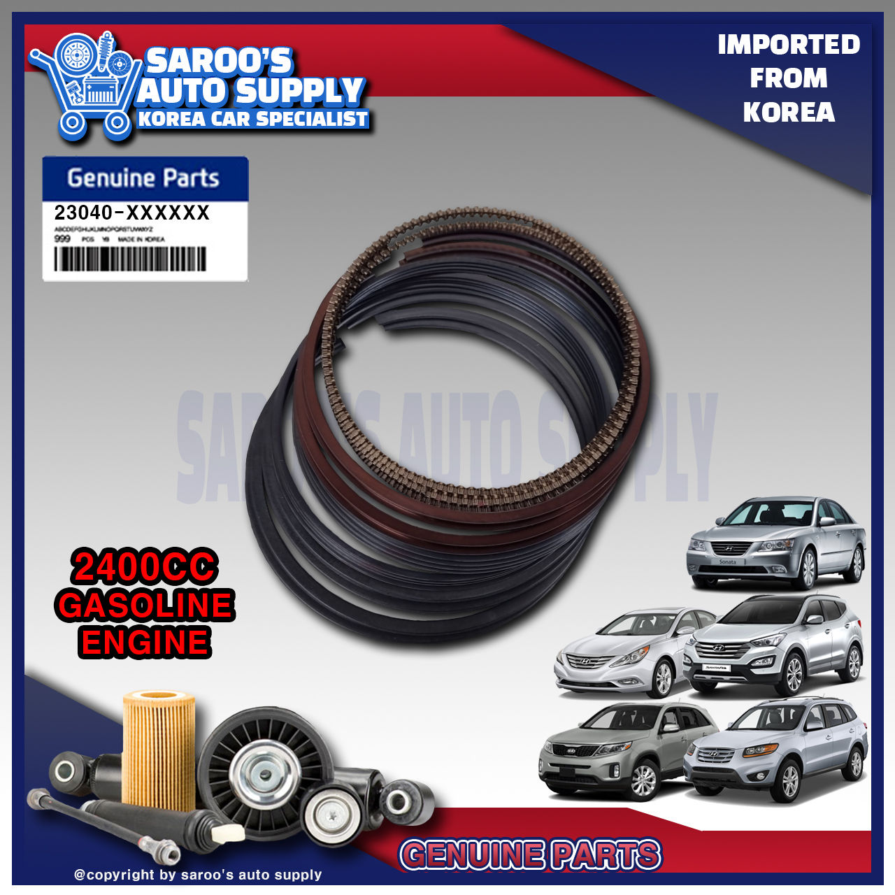 [Theta] Piston Ring Set (09-19),Sorento (09-12),Sonata (04-17)/2400cc/GAS
