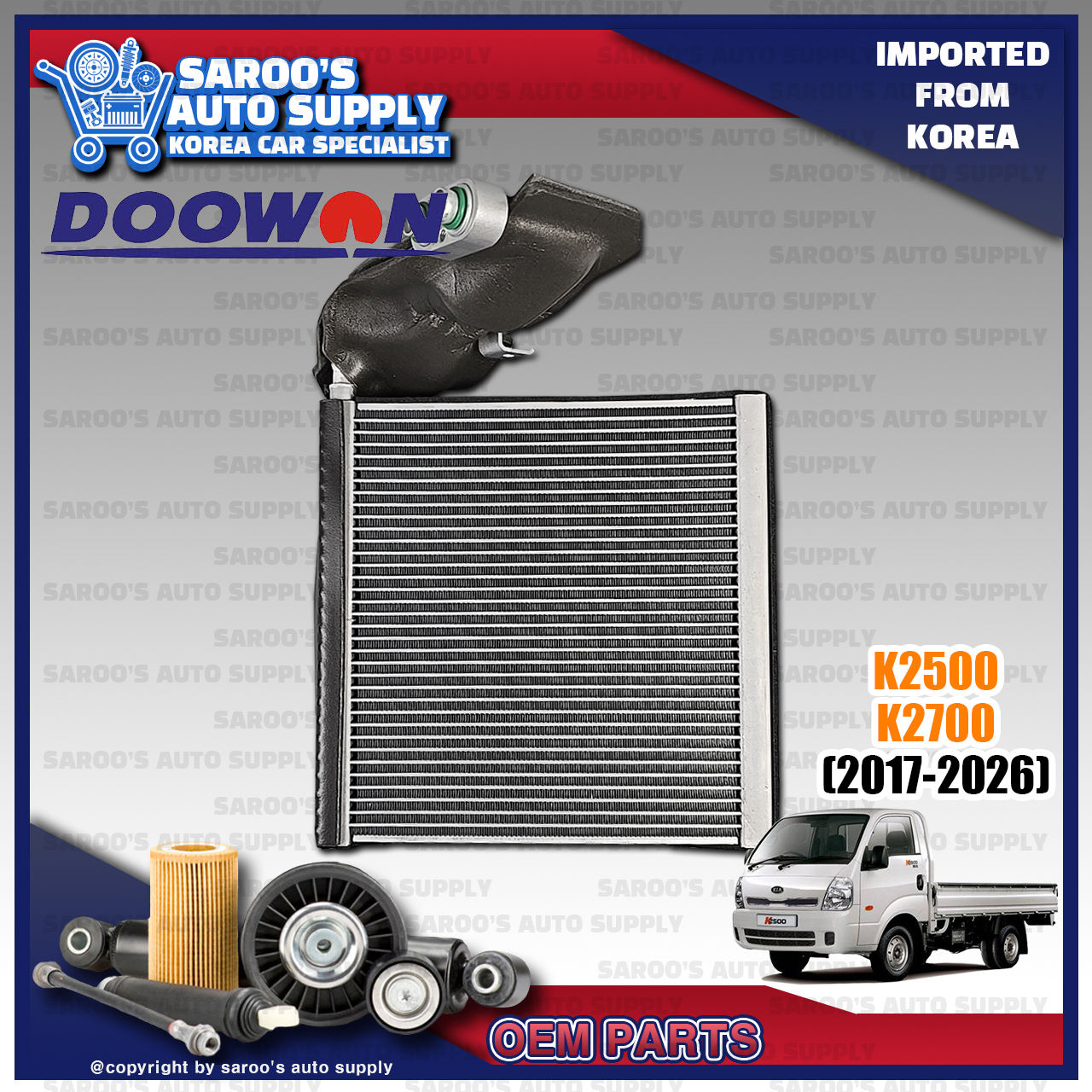 Evaporator Core For K2500 ,K2700 (17-26),97139-4E100