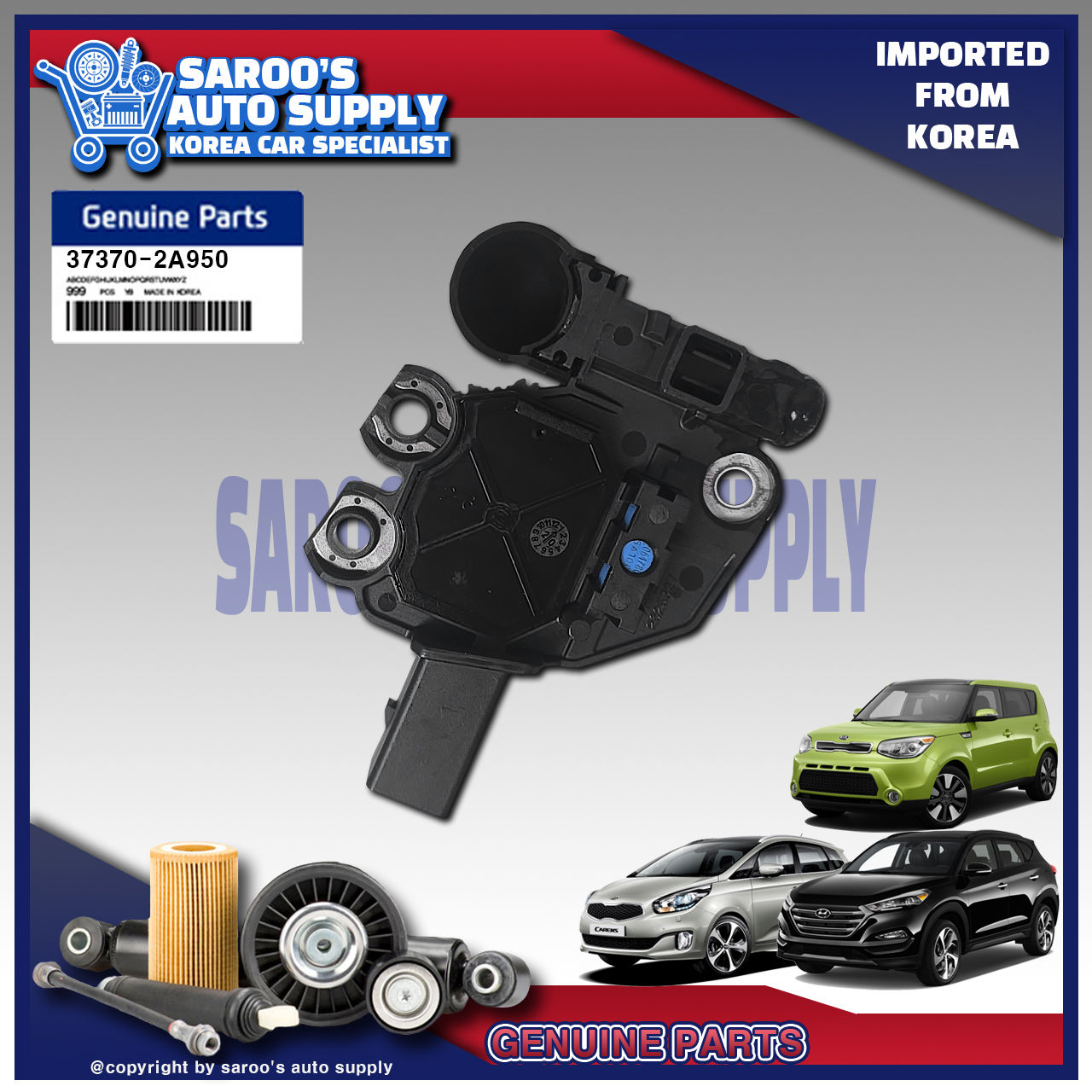 Alternator Regulator/Tucson (16-22), Soul (16-19) ,Carens (15-19), 37370-2A950