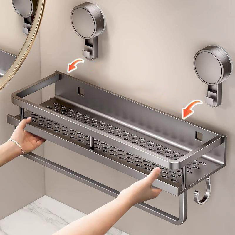 No-Drill Bathroom Shelf – Strong Suction Cup Aluminium Storage Rack
