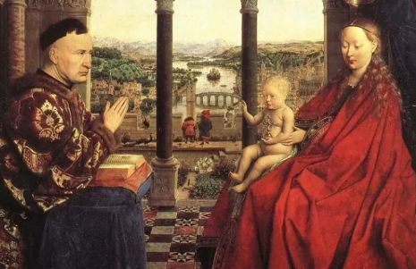 Jan van Eyck, "A Madonna do Chanceler Rolin" (detalhe), c. 1435