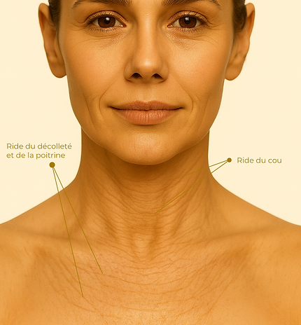 Schéma Injection d’acide hyaluronique pour lisser et hydrater la peau du cou.