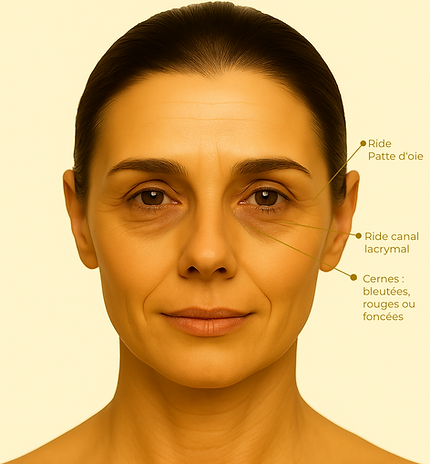 Schéma des cernes et rides du contour des yeux par injection d’acide hyaluronique