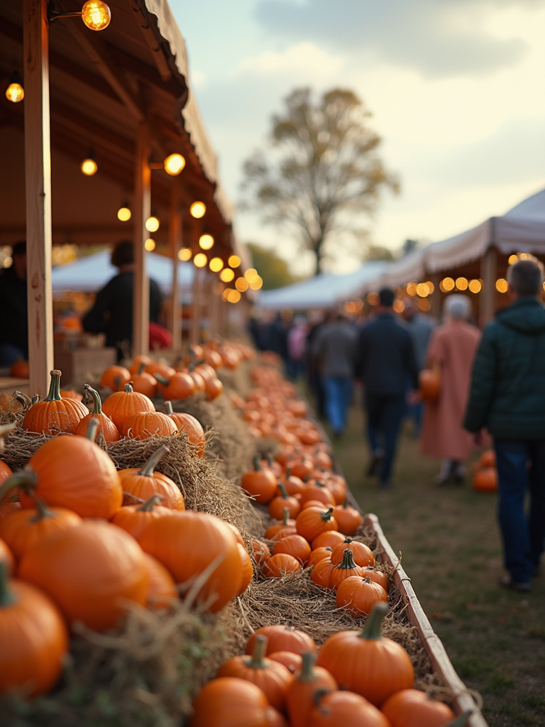 A vibrant community market booth with colorful decorations in a green city park
