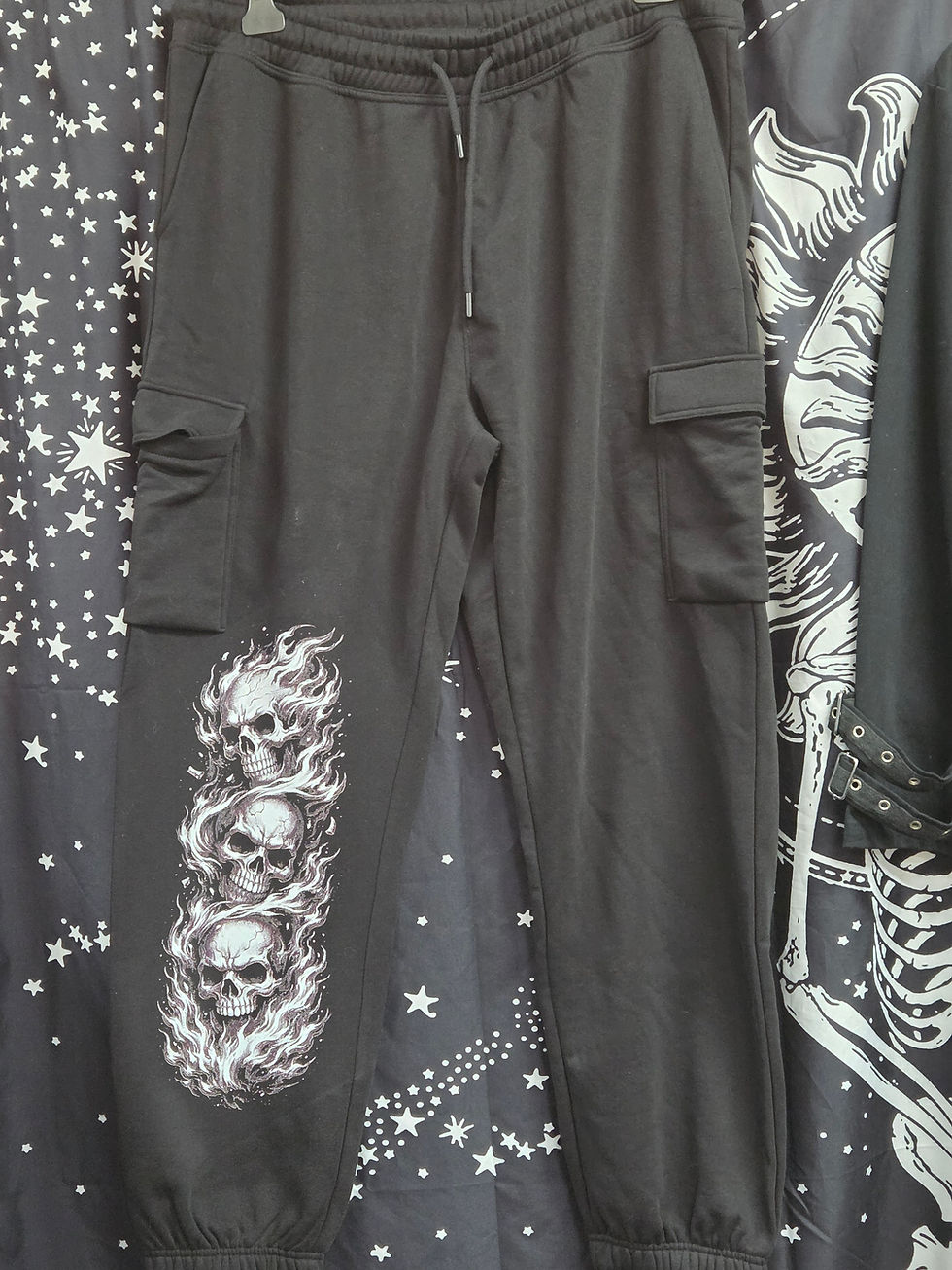 Flaming Skulls design on Cargo Joggers