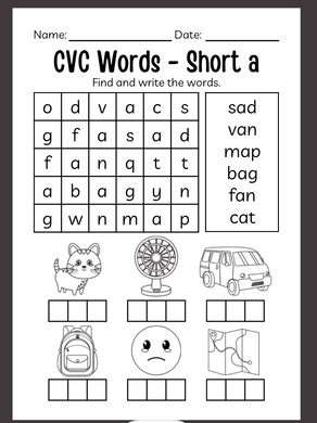 CVC (Consonant-Vowel-Consonant) Short A Worksheet 