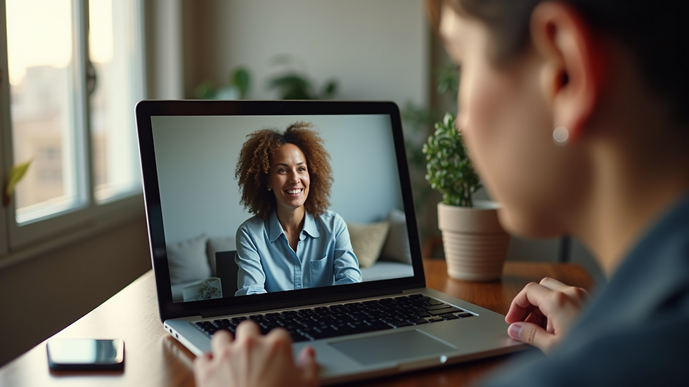 Eye-level view of a laptop screen showing a virtual meeting with parents
