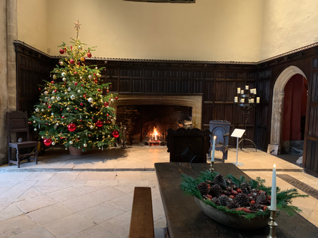 A Christmas tree in the Tudor Great Hall at Athelhampton which visitors come to see every year