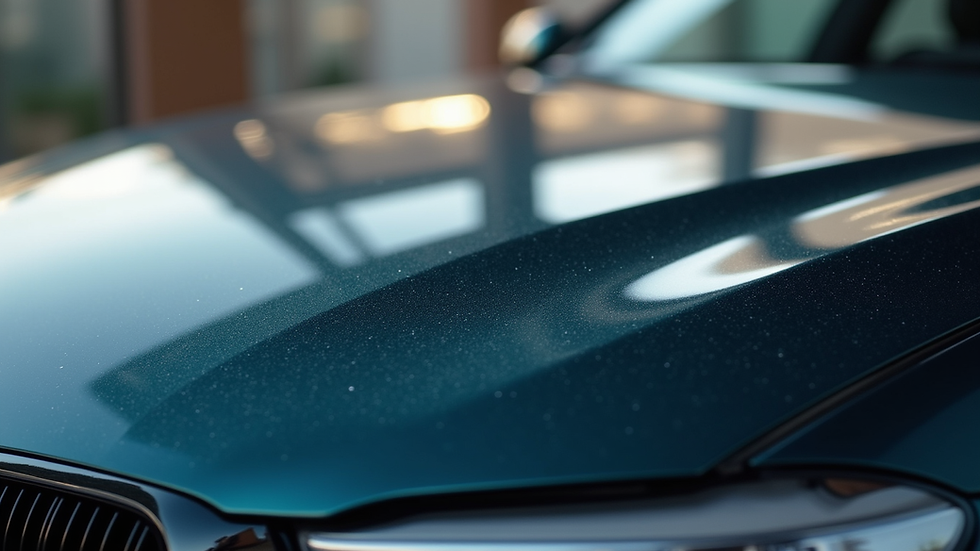 Close-up view of a shiny car hood with ceramic coating applied