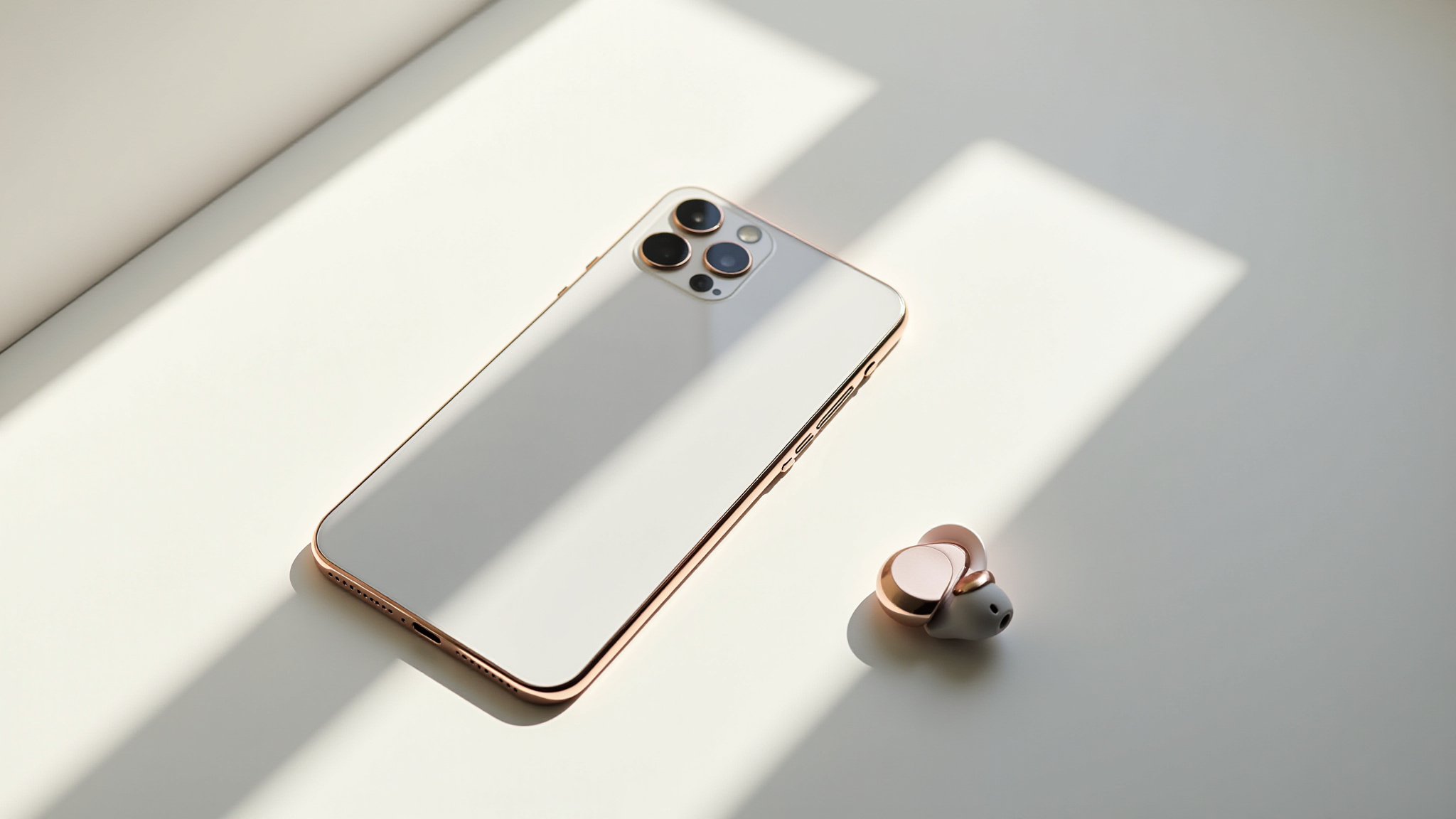 White smartphone and wireless earbuds sold by GlobexTrust online shopping platform 