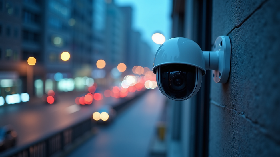Eye-level view of AI-powered security camera mounted on a building exterior