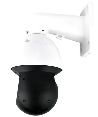 Thumbnail: White and black security camera. 5MP Varifocal Bullet IP POE Security Camera. Wall mounted for surveillance.