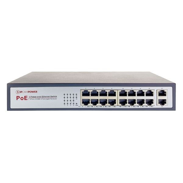 IPCamPower IPCP-16P2G-AF2 16 Port POE Switch W/ 2 Gigabit Uplinks for IP Securit