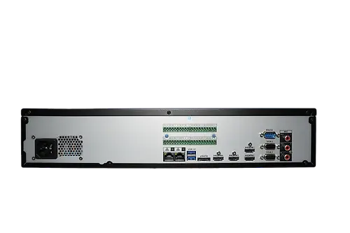 Security recorder back panel with HDMI, Ethernet, and AV ports for surveillance