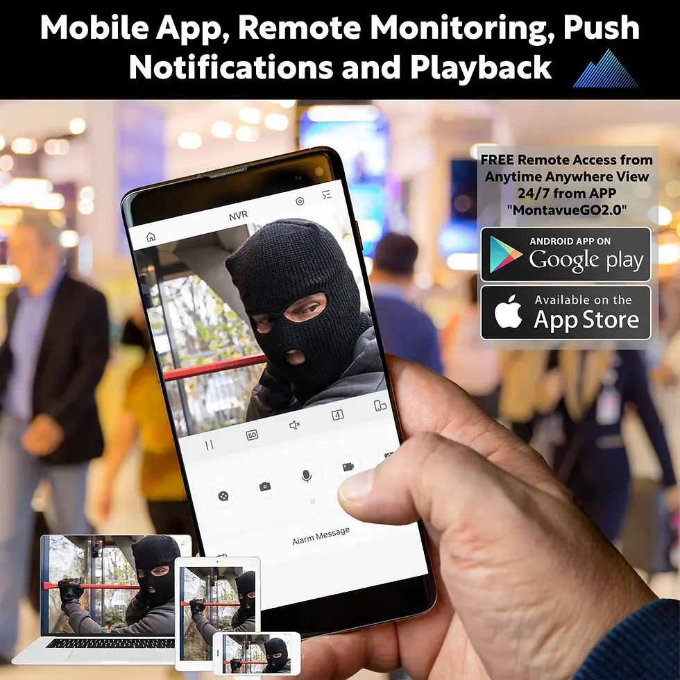 Thumbnail: Smartphone app displaying surveillance footage with text, Pono Surveillance, 5MP Security Camera