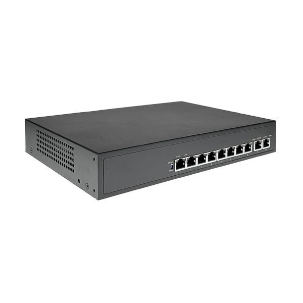 Miniatura: Black network switch with multiple ports for data transfer, network connectivity.