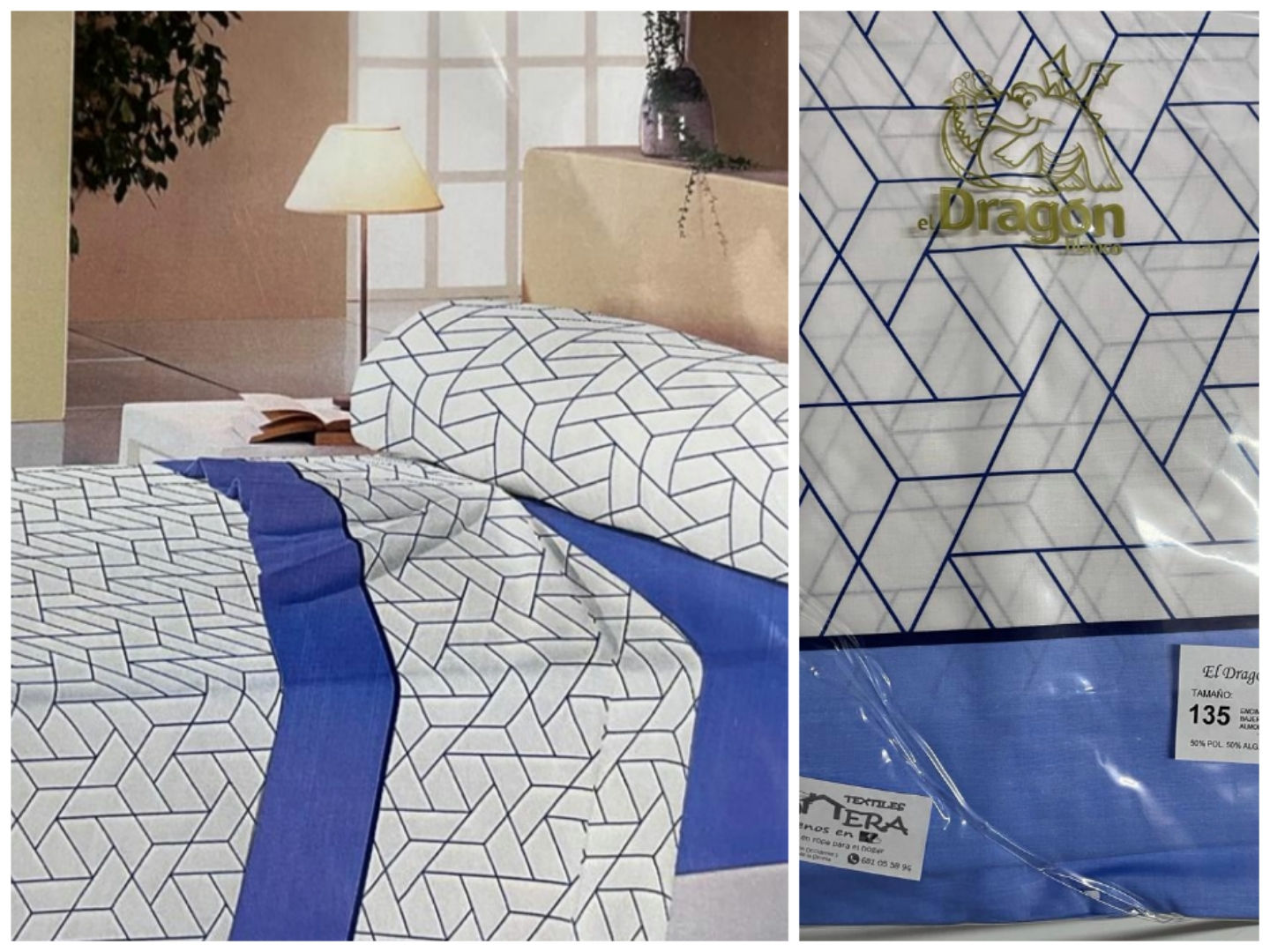  Juego de sábanas D.Blanco Geo azul