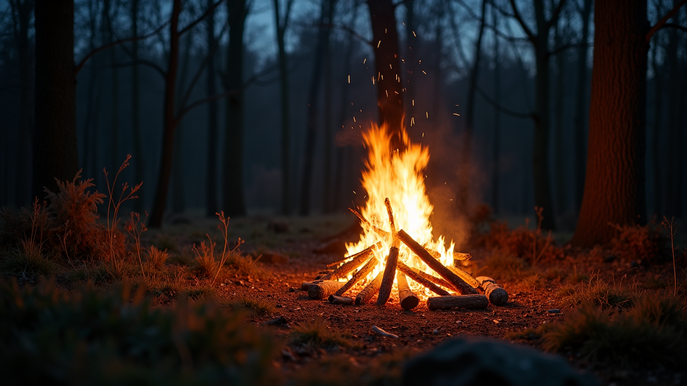 Nahaufnahme eines Lagerfeuers in der Wildnis bei Nacht