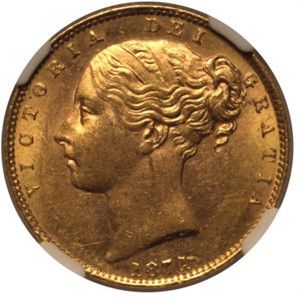 1871 イギリス ヴィクトリア女王 ソブリン金貨 PCGS MS62 1871年ヴィクトリア ソブリン金貨シールド【MS62
