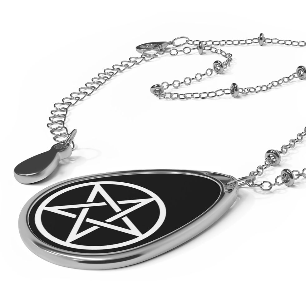 Thumbnail: Oval Pentagram Pendant and Necklace - Black