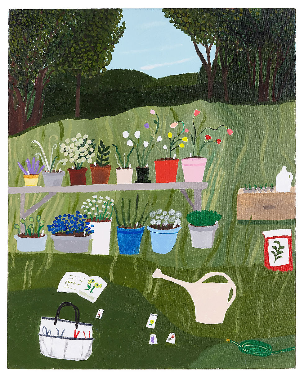 Polly Shindler, Container Garden, acrylic on canvas, 30 x 24”, 2025