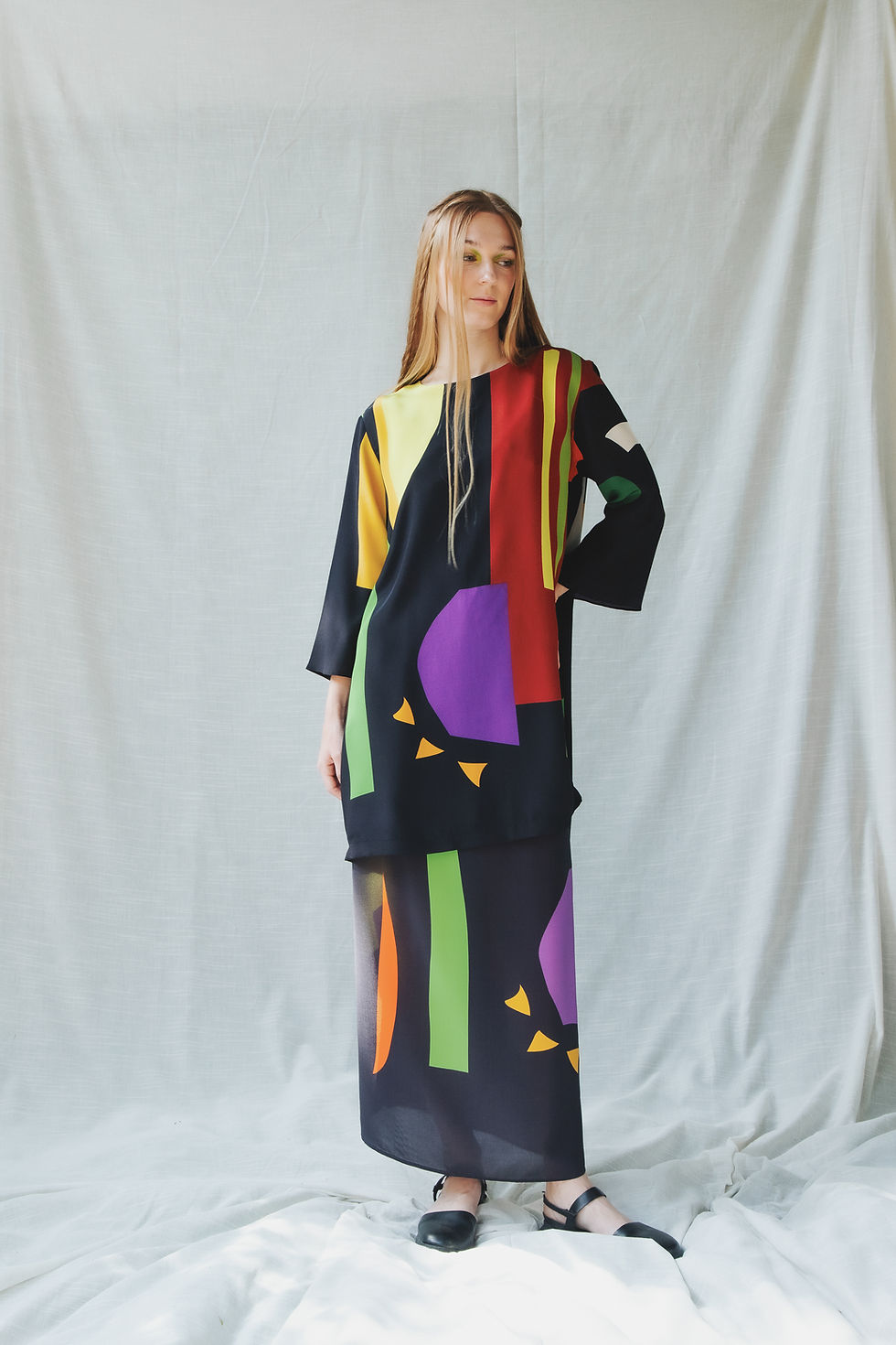Miniatura: Vestido curto crepe de seda manga longa