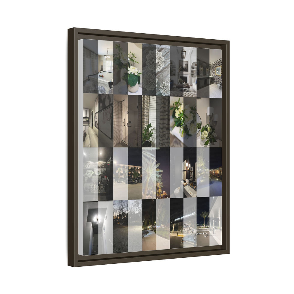 Thumbnail: Framed Matte Canvas - Abstract Black x Cream Mosaic 001 Robyn Thomas