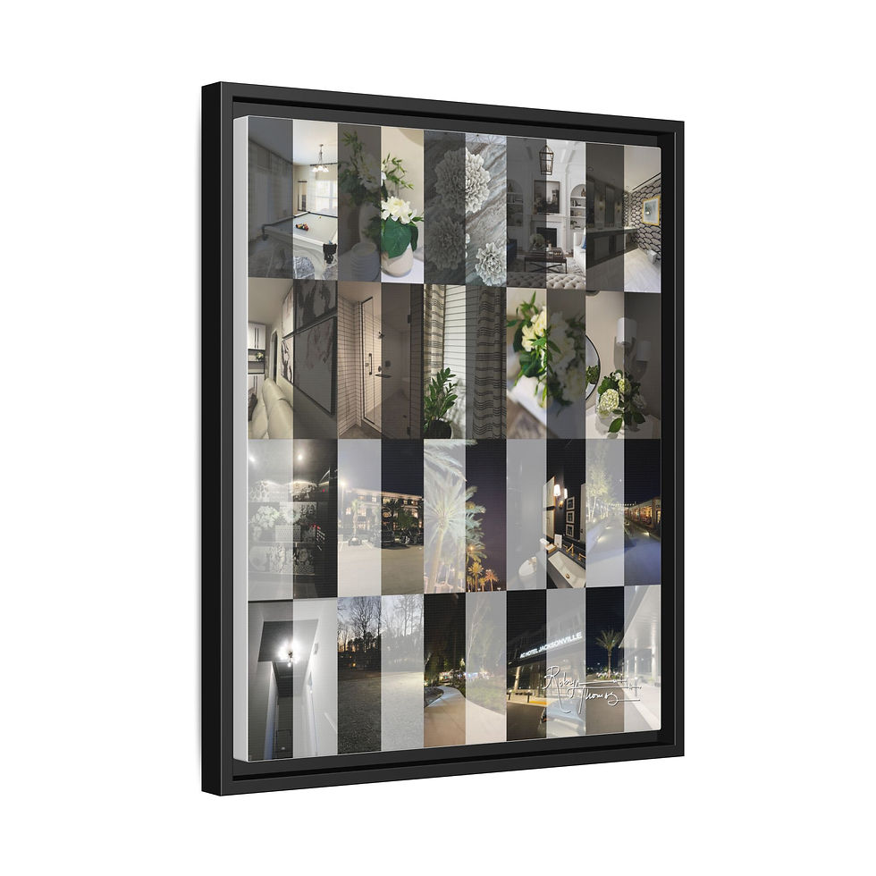 Thumbnail: Framed Matte Canvas - Abstract Black x Cream Mosaic 001 Robyn Thomas