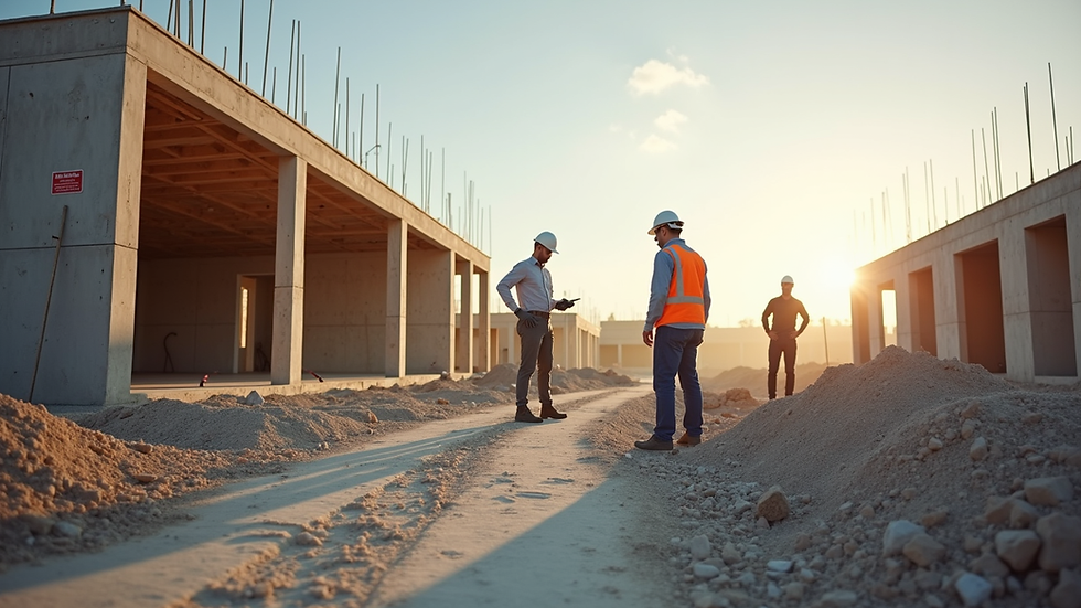 Wide angle view of a construction site with integrated design and build team working