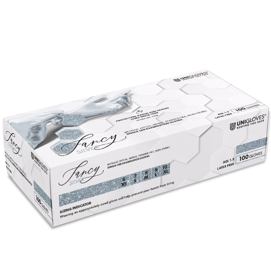 Unigloves. Nitriilikäsineet. Fancy Silver Koko S 100kpl
