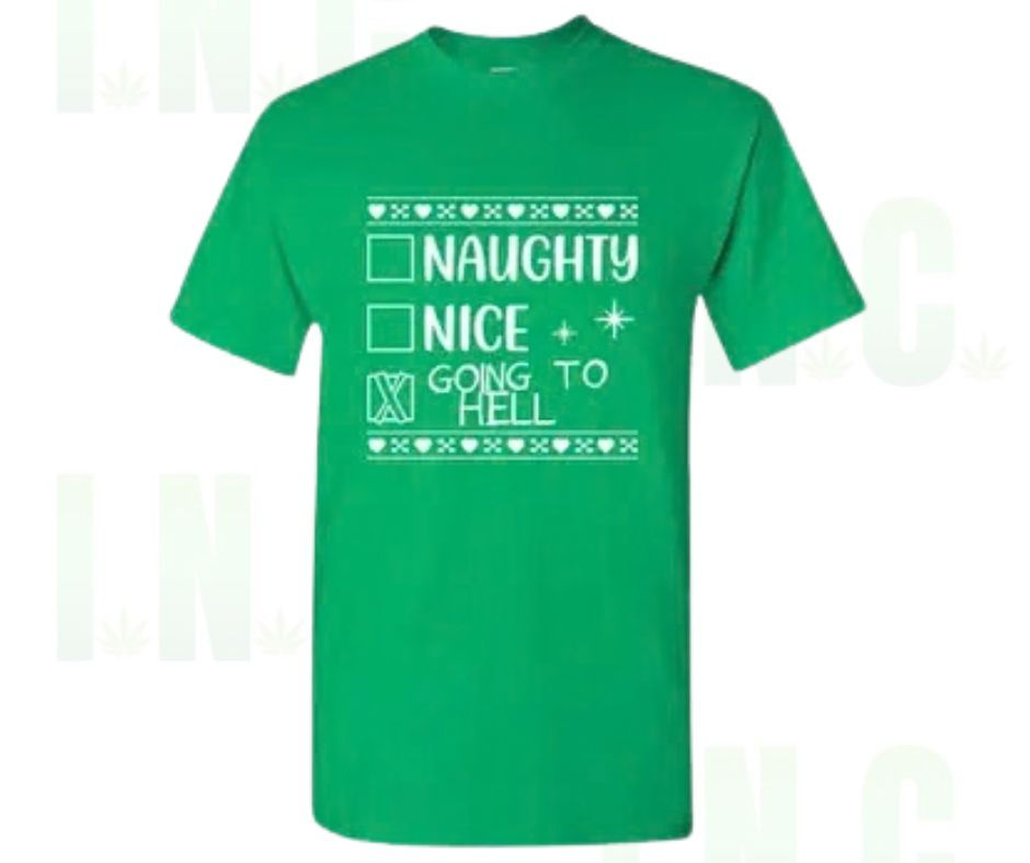 Naughty, Nice, Going to Hell Tee – Dark Christmas Humor Front View
