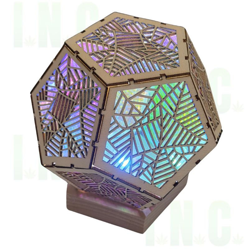 Thumbnail: Hexagonal Wooden Bohemian LED Lamp Front View Lite Up