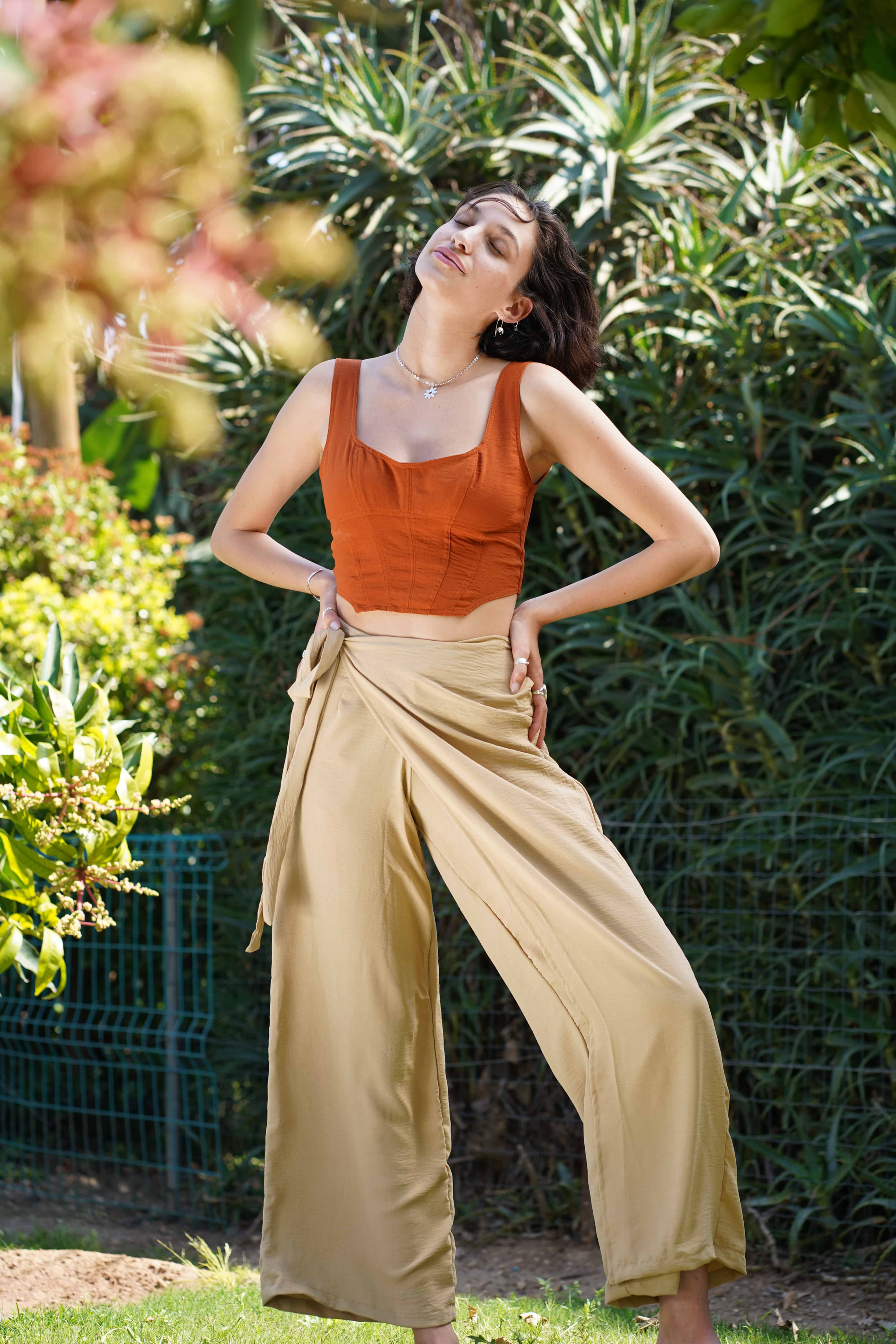 beige wrap pants