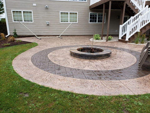 Stamped Concrete Patio with Fire Pit