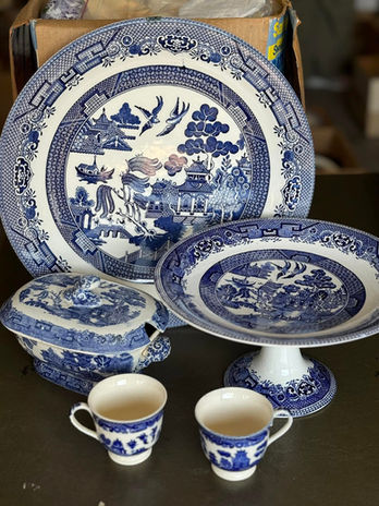 Navy and white antique plates