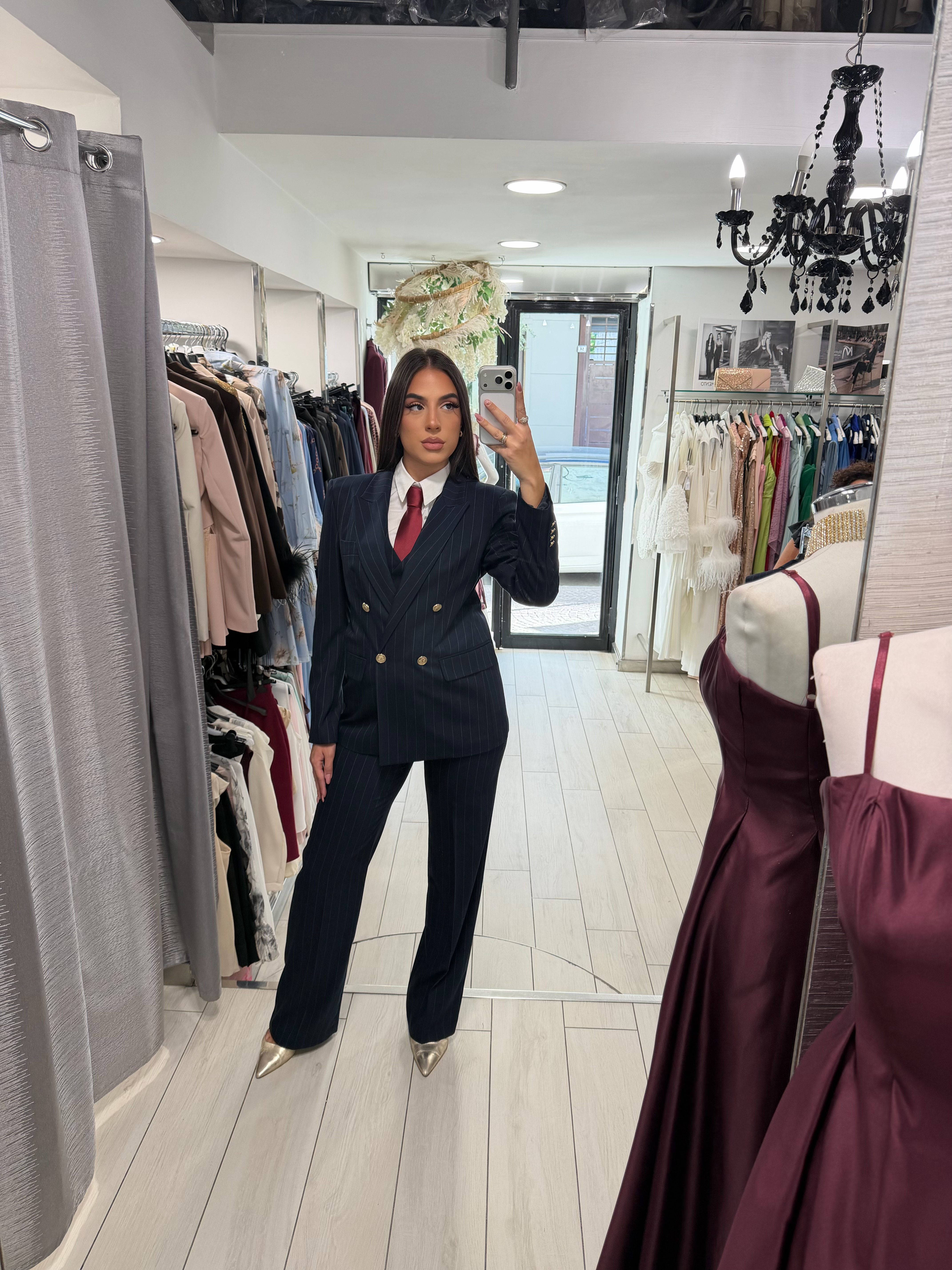  Tailleur "VITTORIA” doppio petto blu gessato