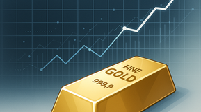 Illustration eines Goldbarrens vor einem hellen, digitalen Hintergrund mit aufsteigender Kurve und Datenpunkten – symbolisiert Stabilität und Wachstum bei der Geldanlage in Gold