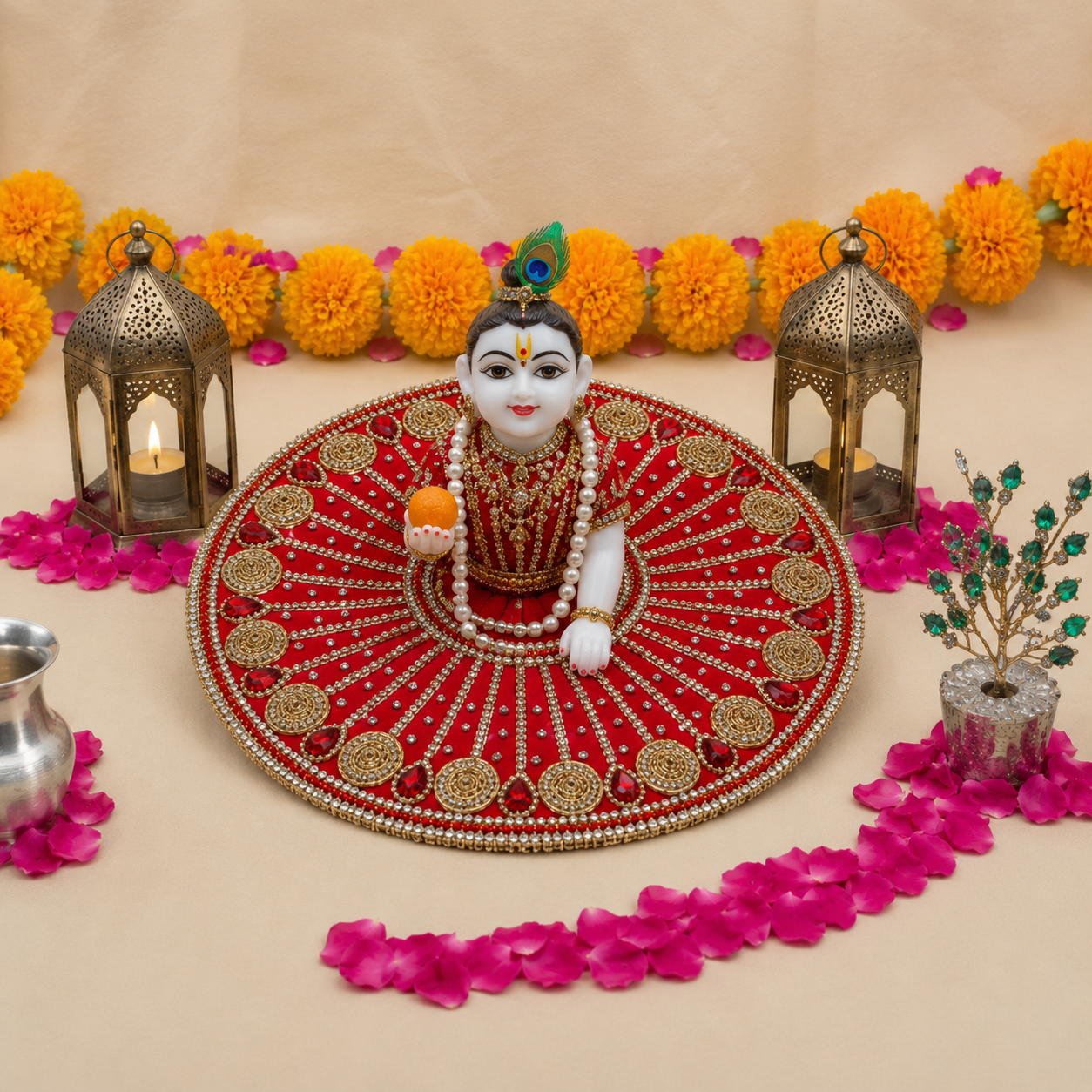 Crimson Kundan Laddu Gopal Poshak