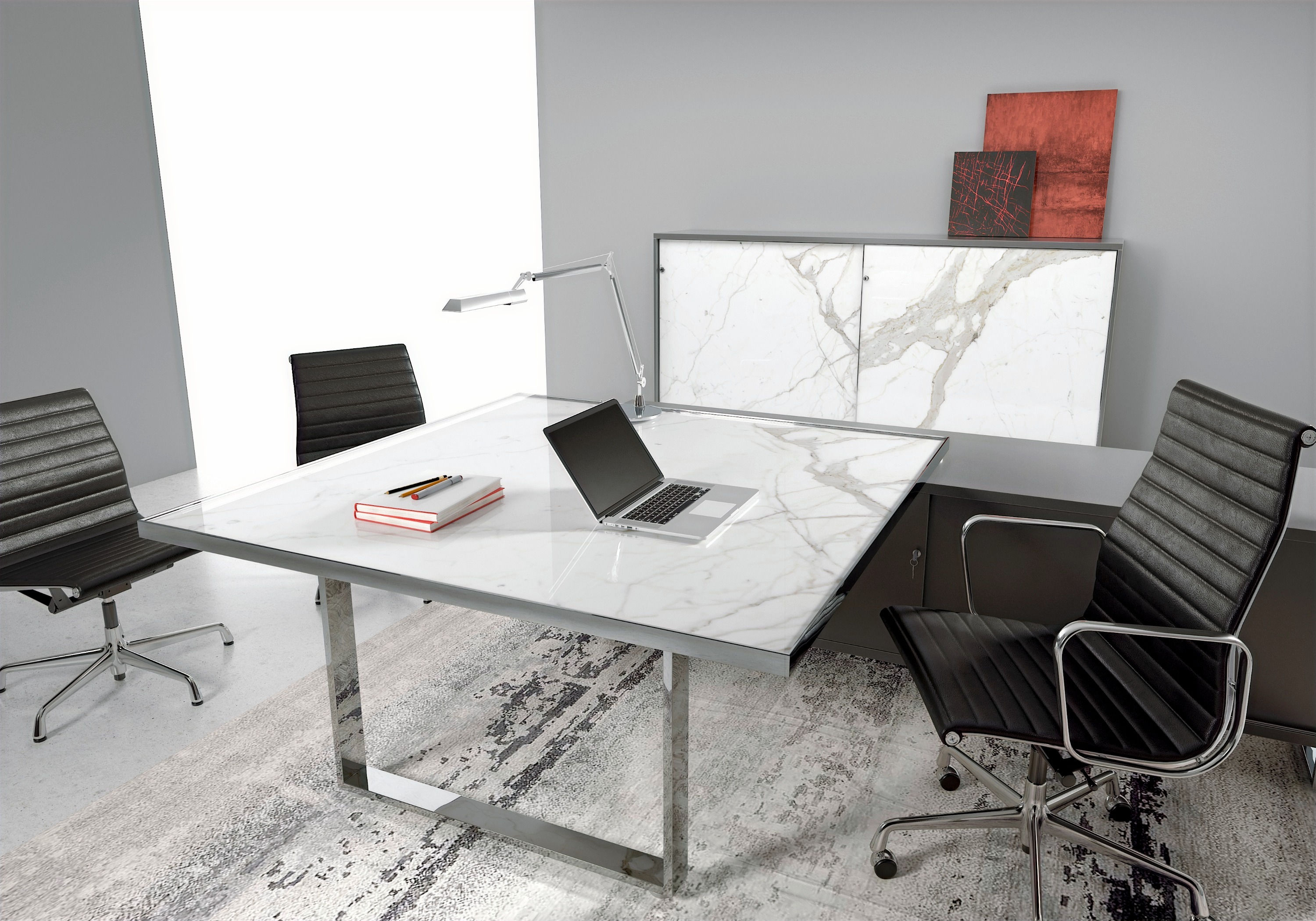 Bureau carré sur meuble porteur ATLAS - Plateau Grès Cérame