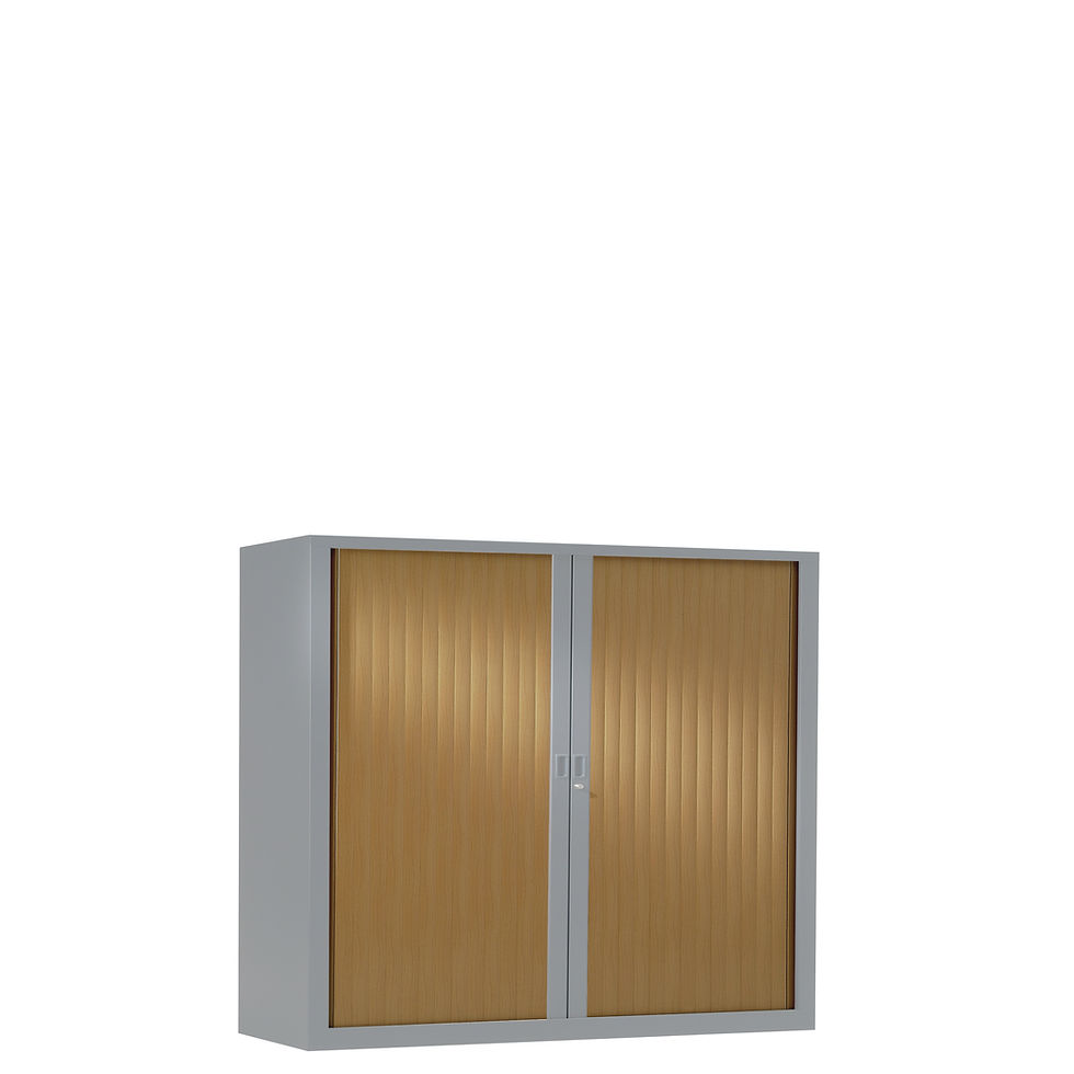 Miniature : Armoire à rideaux bicolore 100 x 100 cm - Corps gris aluminium - Rideaux bois